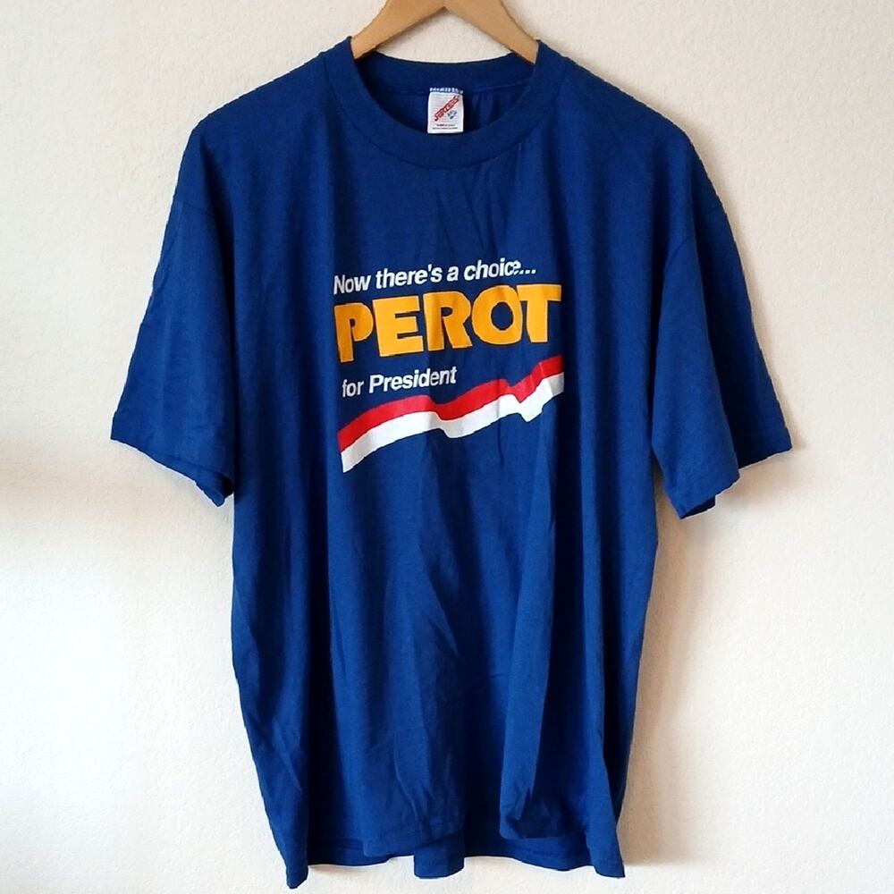 Vintage 90s Perot For President Blue Single Stitch Short Sleeve Shirt
